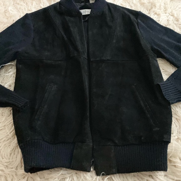 Elemental Stretch | Black Leather Front Knit XL Jacket Coat - Picture 3 of 10